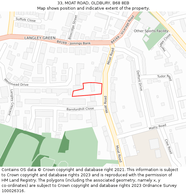 33, MOAT ROAD, OLDBURY, B68 8EB: Location map and indicative extent of plot