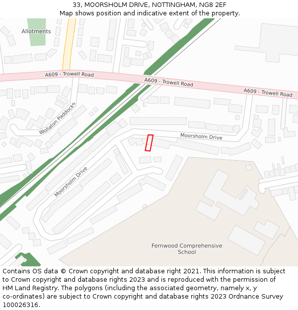 33, MOORSHOLM DRIVE, NOTTINGHAM, NG8 2EF: Location map and indicative extent of plot