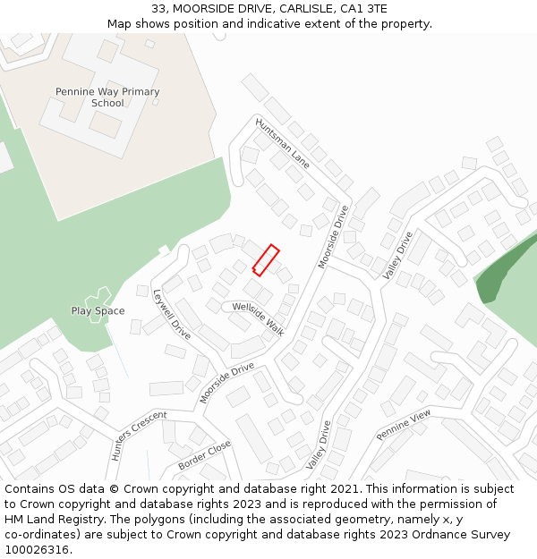 33, MOORSIDE DRIVE, CARLISLE, CA1 3TE: Location map and indicative extent of plot