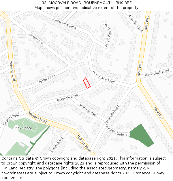 33, MOORVALE ROAD, BOURNEMOUTH, BH9 3BE: Location map and indicative extent of plot