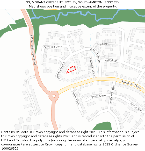 33, MORANT CRESCENT, BOTLEY, SOUTHAMPTON, SO32 2FY: Location map and indicative extent of plot