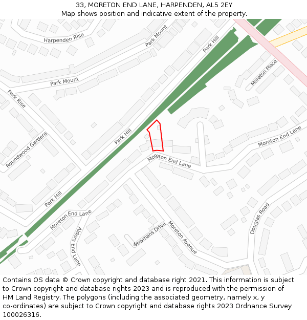 33, MORETON END LANE, HARPENDEN, AL5 2EY: Location map and indicative extent of plot