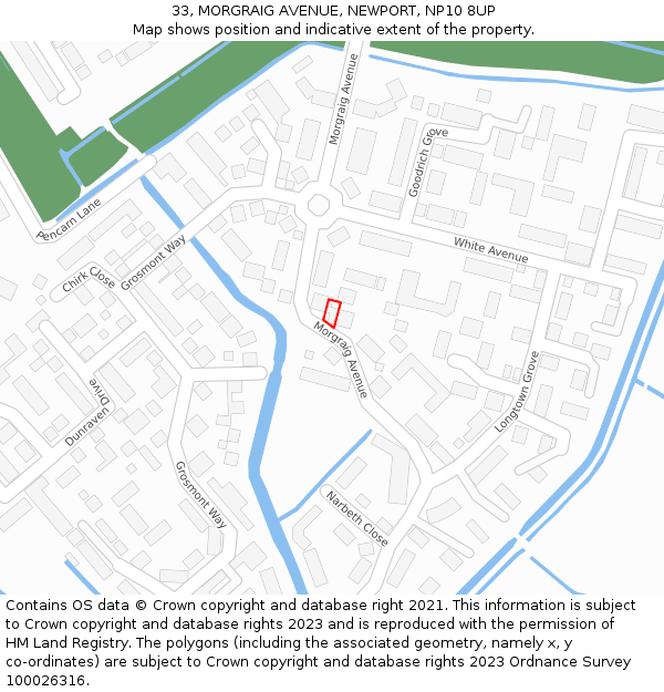 33, MORGRAIG AVENUE, NEWPORT, NP10 8UP: Location map and indicative extent of plot
