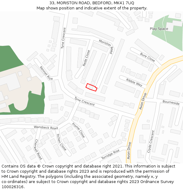 33, MORISTON ROAD, BEDFORD, MK41 7UQ: Location map and indicative extent of plot