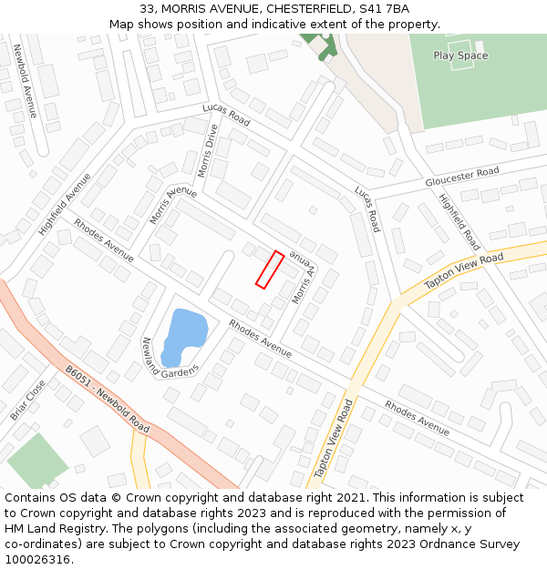 33, MORRIS AVENUE, CHESTERFIELD, S41 7BA: Location map and indicative extent of plot