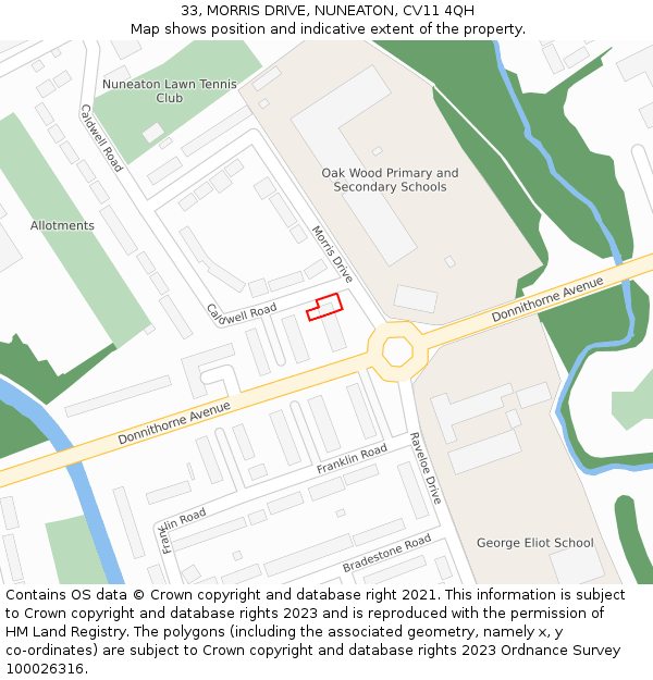 33, MORRIS DRIVE, NUNEATON, CV11 4QH: Location map and indicative extent of plot