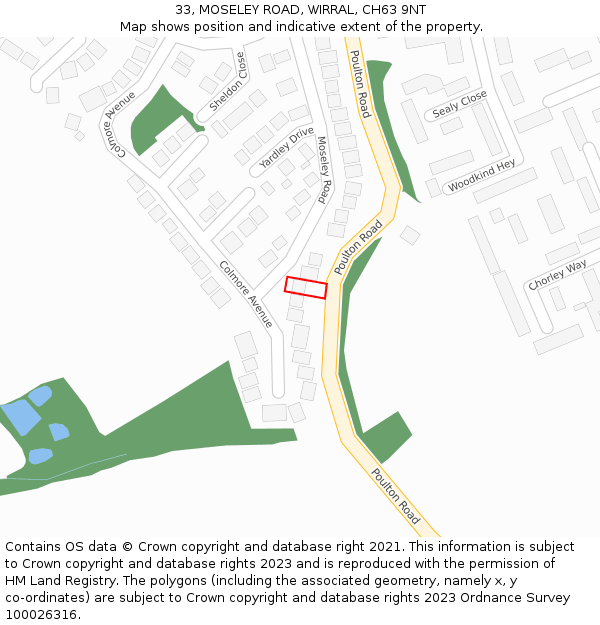 33, MOSELEY ROAD, WIRRAL, CH63 9NT: Location map and indicative extent of plot