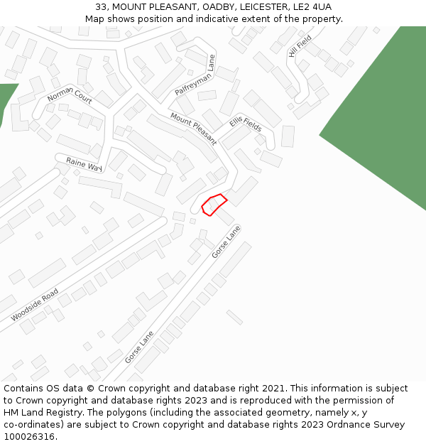 33, MOUNT PLEASANT, OADBY, LEICESTER, LE2 4UA: Location map and indicative extent of plot