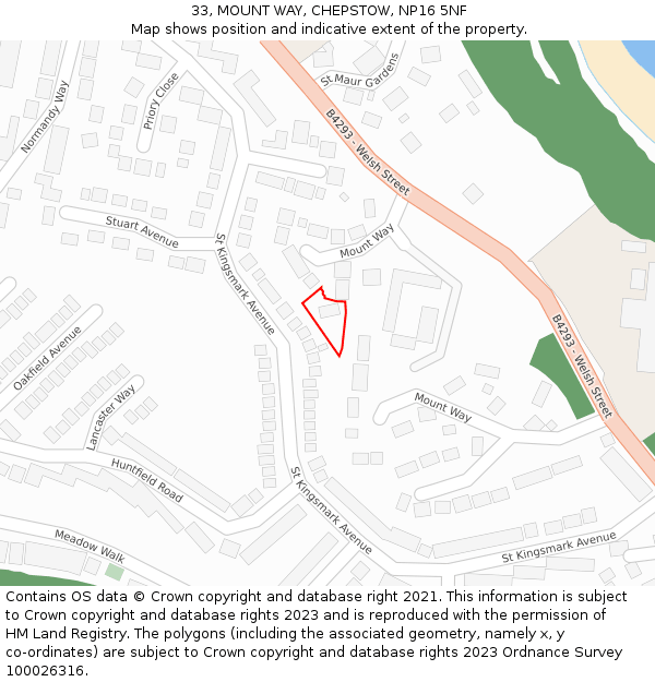 33, MOUNT WAY, CHEPSTOW, NP16 5NF: Location map and indicative extent of plot