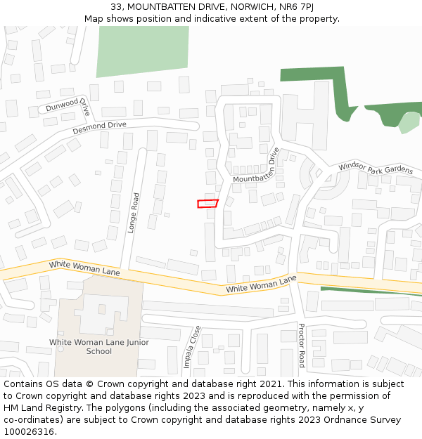 33, MOUNTBATTEN DRIVE, NORWICH, NR6 7PJ: Location map and indicative extent of plot