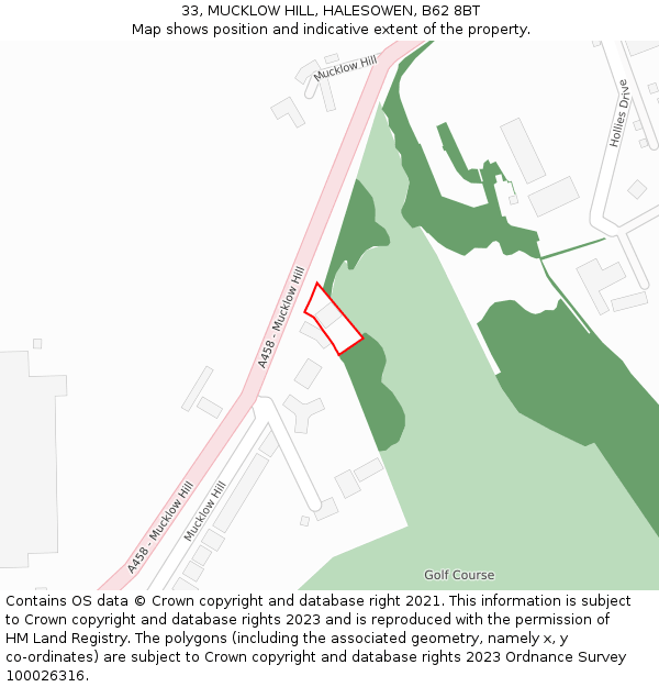 33, MUCKLOW HILL, HALESOWEN, B62 8BT: Location map and indicative extent of plot