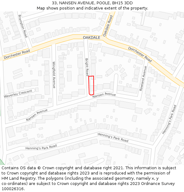 33, NANSEN AVENUE, POOLE, BH15 3DD: Location map and indicative extent of plot