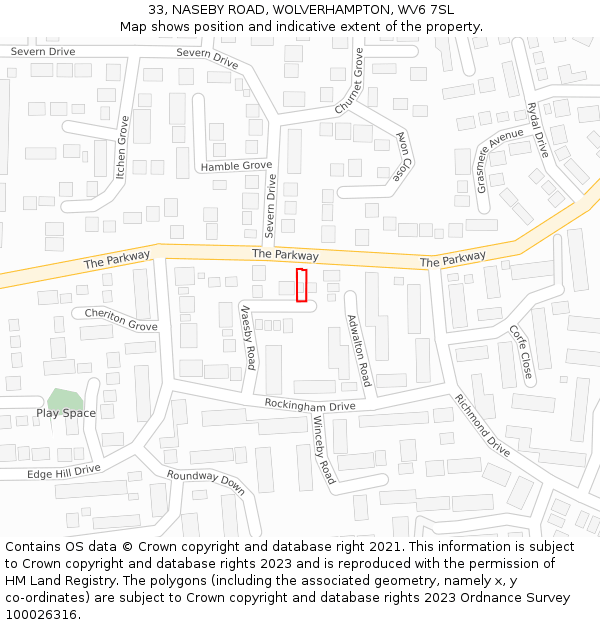 33, NASEBY ROAD, WOLVERHAMPTON, WV6 7SL: Location map and indicative extent of plot