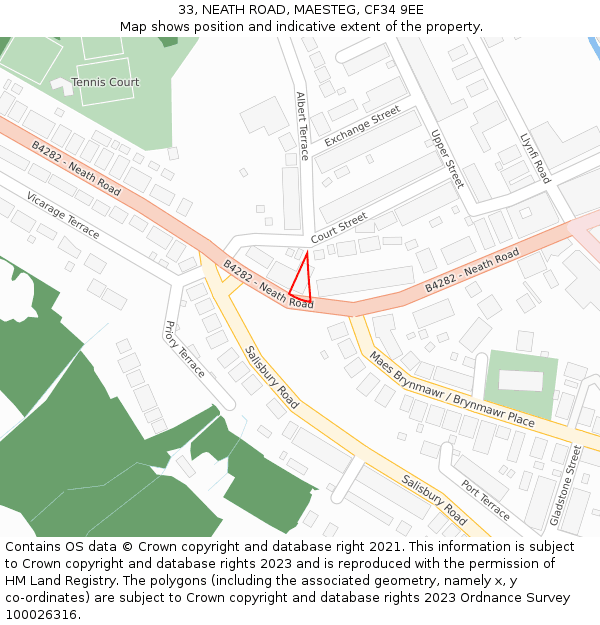 33, NEATH ROAD, MAESTEG, CF34 9EE: Location map and indicative extent of plot