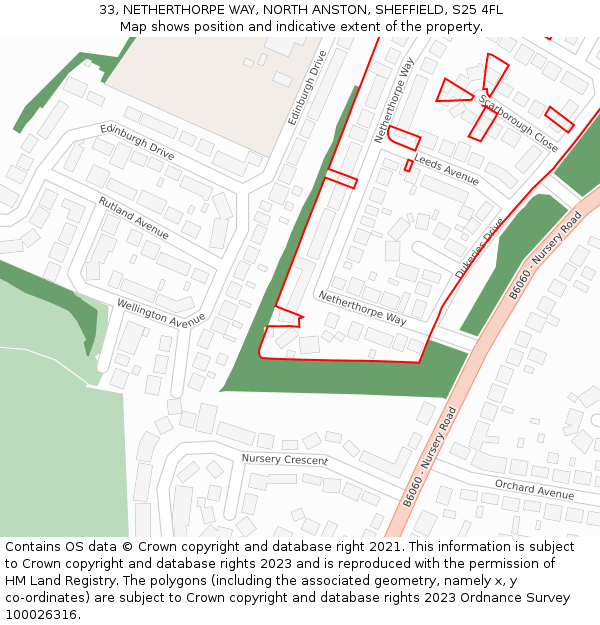 33, NETHERTHORPE WAY, NORTH ANSTON, SHEFFIELD, S25 4FL: Location map and indicative extent of plot
