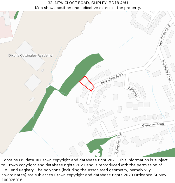 33, NEW CLOSE ROAD, SHIPLEY, BD18 4AU: Location map and indicative extent of plot