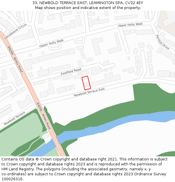 33, NEWBOLD TERRACE EAST, LEAMINGTON SPA, CV32 4EY: Location map and indicative extent of plot