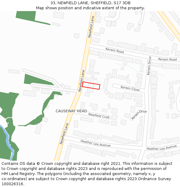 33, NEWFIELD LANE, SHEFFIELD, S17 3DB: Location map and indicative extent of plot