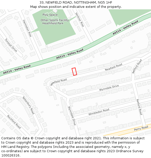 33, NEWFIELD ROAD, NOTTINGHAM, NG5 1HF: Location map and indicative extent of plot