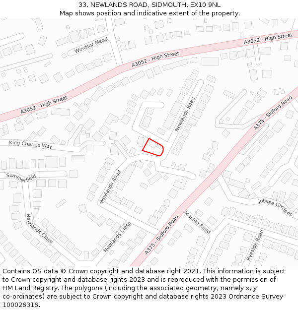 33, NEWLANDS ROAD, SIDMOUTH, EX10 9NL: Location map and indicative extent of plot