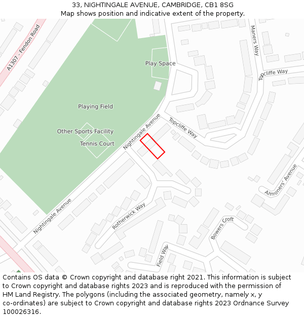 33, NIGHTINGALE AVENUE, CAMBRIDGE, CB1 8SG: Location map and indicative extent of plot