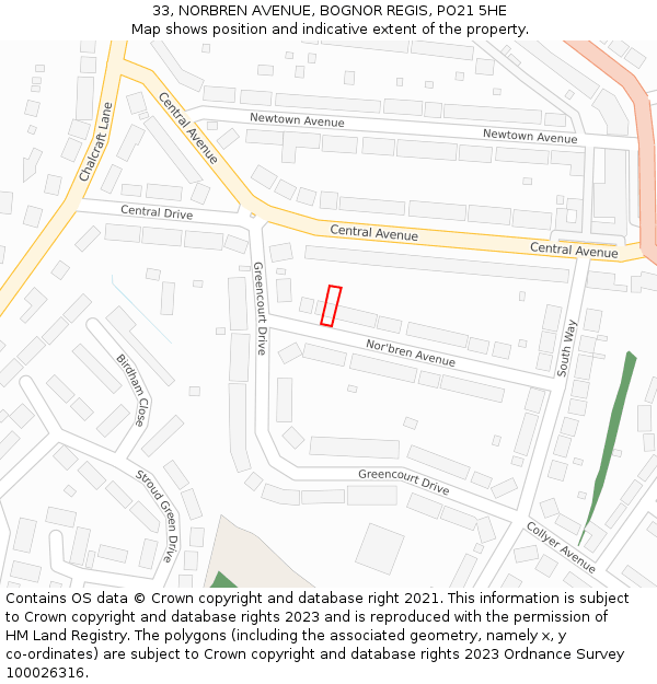 33, NORBREN AVENUE, BOGNOR REGIS, PO21 5HE: Location map and indicative extent of plot