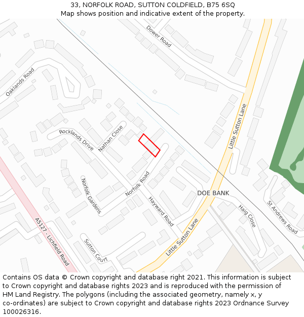 33, NORFOLK ROAD, SUTTON COLDFIELD, B75 6SQ: Location map and indicative extent of plot