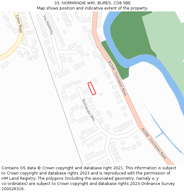 33, NORMANDIE WAY, BURES, CO8 5BE: Location map and indicative extent of plot