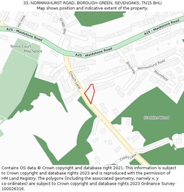 33, NORMANHURST ROAD, BOROUGH GREEN, SEVENOAKS, TN15 8HU: Location map and indicative extent of plot