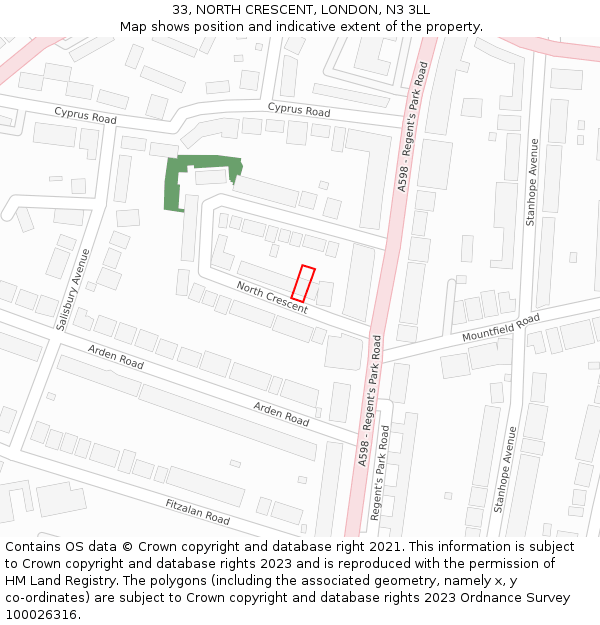 33, NORTH CRESCENT, LONDON, N3 3LL: Location map and indicative extent of plot