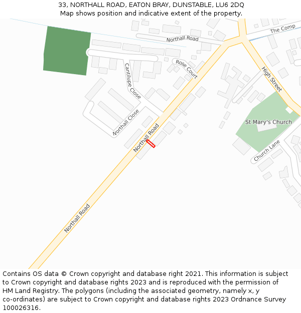 33, NORTHALL ROAD, EATON BRAY, DUNSTABLE, LU6 2DQ: Location map and indicative extent of plot