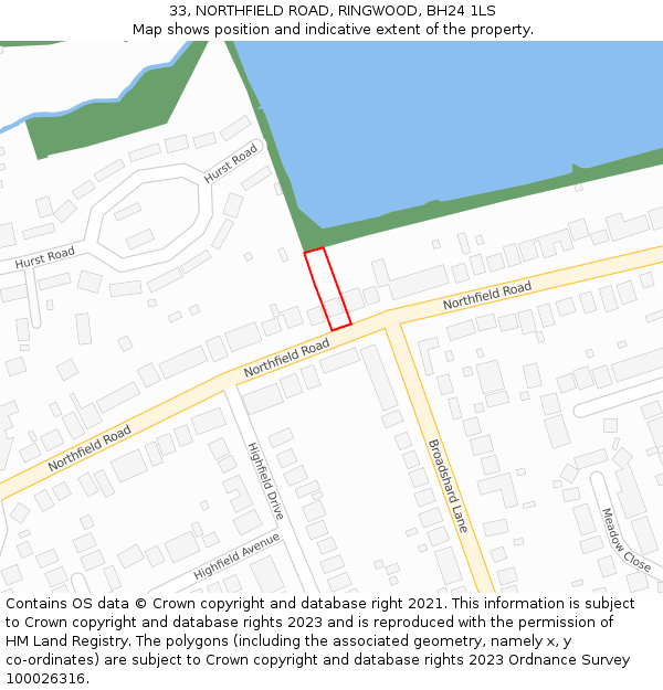 33, NORTHFIELD ROAD, RINGWOOD, BH24 1LS: Location map and indicative extent of plot