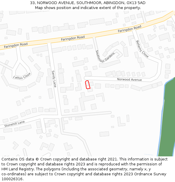 33, NORWOOD AVENUE, SOUTHMOOR, ABINGDON, OX13 5AD: Location map and indicative extent of plot