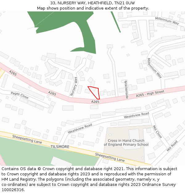 33, NURSERY WAY, HEATHFIELD, TN21 0UW: Location map and indicative extent of plot