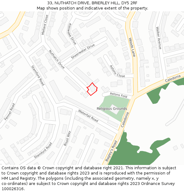 33, NUTHATCH DRIVE, BRIERLEY HILL, DY5 2RF: Location map and indicative extent of plot