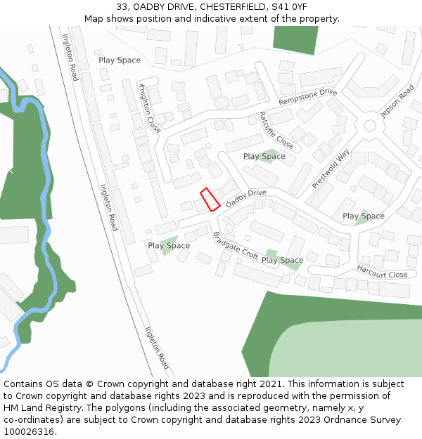 33, OADBY DRIVE, CHESTERFIELD, S41 0YF: Location map and indicative extent of plot