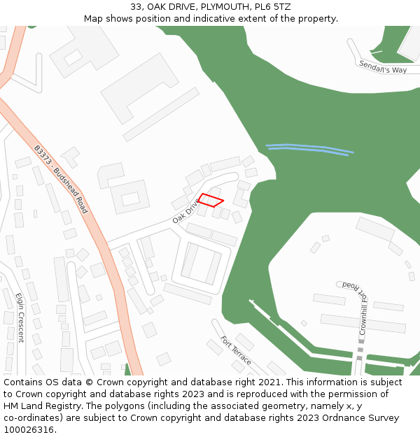 33, OAK DRIVE, PLYMOUTH, PL6 5TZ: Location map and indicative extent of plot