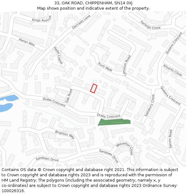 33, OAK ROAD, CHIPPENHAM, SN14 0XJ: Location map and indicative extent of plot