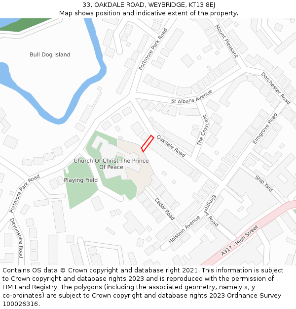 33, OAKDALE ROAD, WEYBRIDGE, KT13 8EJ: Location map and indicative extent of plot