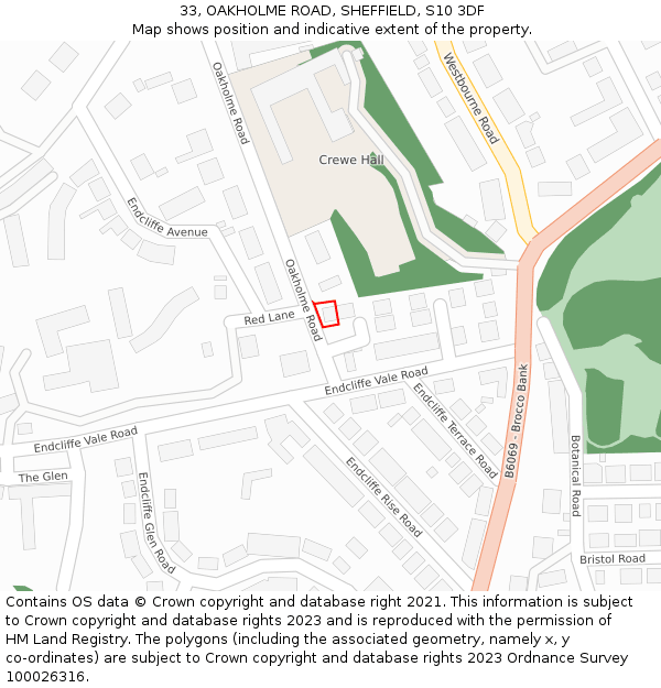 33, OAKHOLME ROAD, SHEFFIELD, S10 3DF: Location map and indicative extent of plot