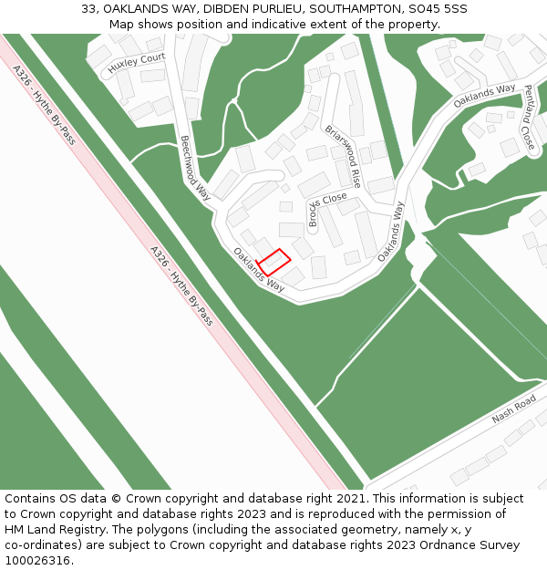 33, OAKLANDS WAY, DIBDEN PURLIEU, SOUTHAMPTON, SO45 5SS: Location map and indicative extent of plot