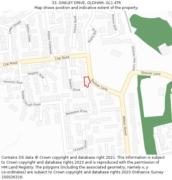 33, OAKLEY DRIVE, OLDHAM, OL1 4TR: Location map and indicative extent of plot