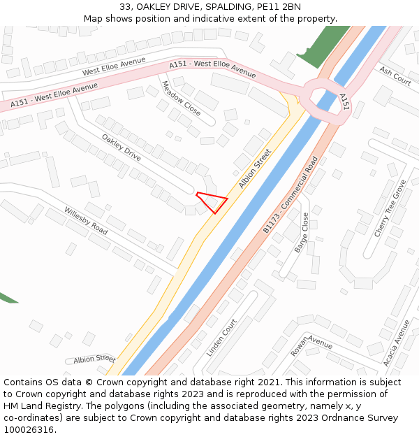 33, OAKLEY DRIVE, SPALDING, PE11 2BN: Location map and indicative extent of plot