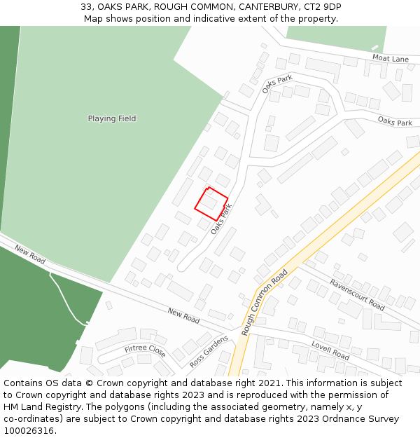 33, OAKS PARK, ROUGH COMMON, CANTERBURY, CT2 9DP: Location map and indicative extent of plot