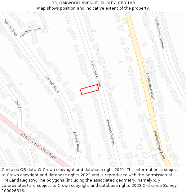 33, OAKWOOD AVENUE, PURLEY, CR8 1AR: Location map and indicative extent of plot