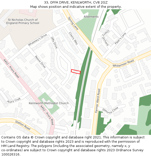 33, OFFA DRIVE, KENILWORTH, CV8 2GZ: Location map and indicative extent of plot