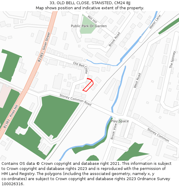 33, OLD BELL CLOSE, STANSTED, CM24 8JJ: Location map and indicative extent of plot