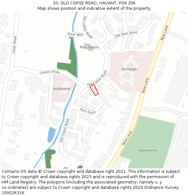 33, OLD COPSE ROAD, HAVANT, PO9 2YA: Location map and indicative extent of plot