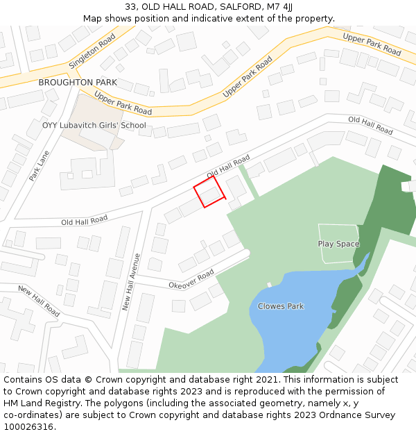 33, OLD HALL ROAD, SALFORD, M7 4JJ: Location map and indicative extent of plot