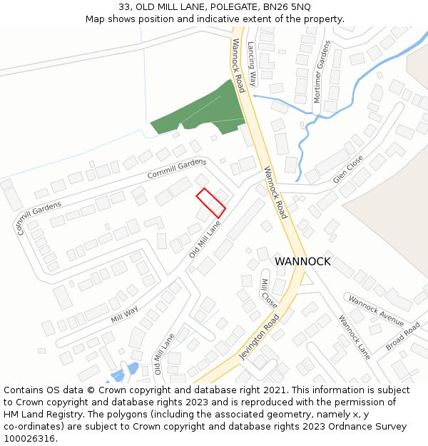 33, OLD MILL LANE, POLEGATE, BN26 5NQ: Location map and indicative extent of plot